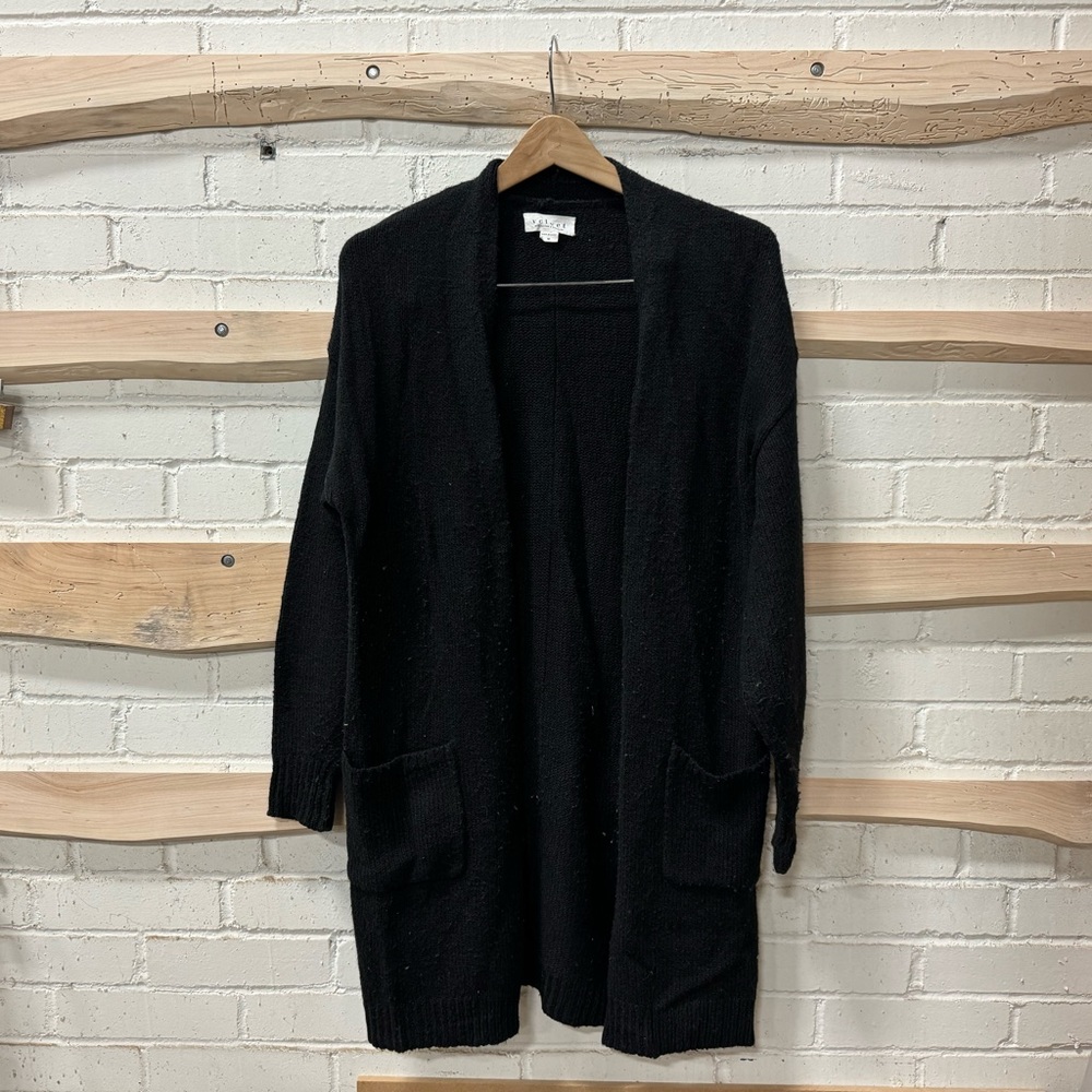 Velvet long black knit sweater M